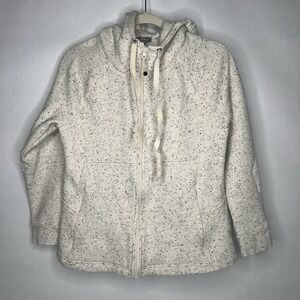 T By Talbots M L Zip‎ Up Hooded Jacket Heathered Cream Zip Pockets Cotton Blend